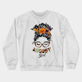 August Girl Halloween Face Wink Eyes Pumpkin Crewneck Sweatshirt